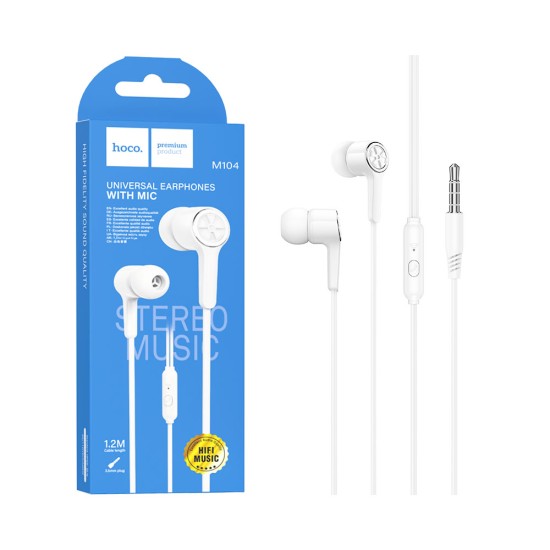 Hoco Universal Wired Earphones M104 Gamble with Microphone 3.5mm 1.2m White